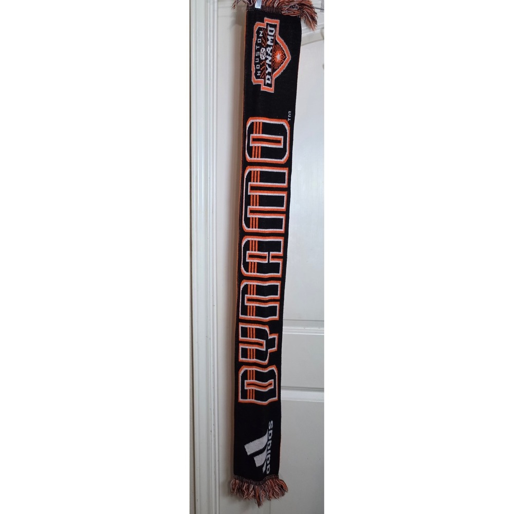 Adidas Houston Dynamo MLS Soccer Fan Scarf Black Orange‎ Knit Wrap Fringe